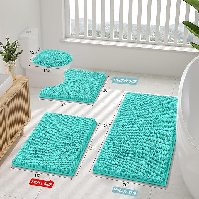 Smiry Luxury Chenille Toilet Rugs U-Shaped 20x20, Soft Absorbent Non-Slip Contour Bathroom Rugs for Toilet, Machine Washable Contoured Bath Mats, Turquoise - ModernBath