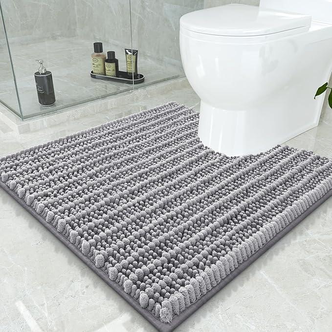 Smiry Bathroom Toilet Rugs U Shaped 24x24, Extra Soft Absorbent Non Slip Rubber Backing Chenille Contour Bath Rugs for Toilet, Machine Washable Contoured Bath Mats, Grey - ModernBath