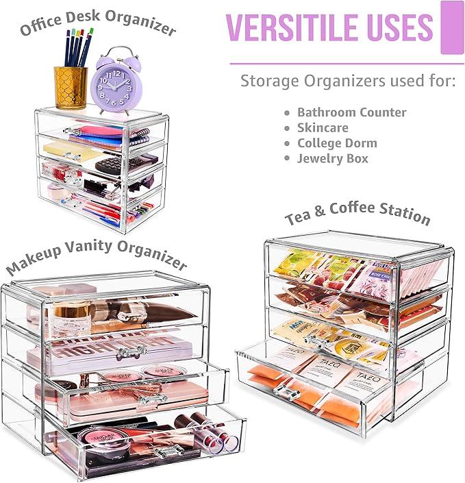Sorbus Acrylic Makeup Organizer Set, 4-Drawer Vanity & Countertop Cosmetic Storage with Wide Drawers, Clear Makeup Storage for Brushes, Lipsticks, Jewelry – Holiday Gift for Women & Teens - ModernBath