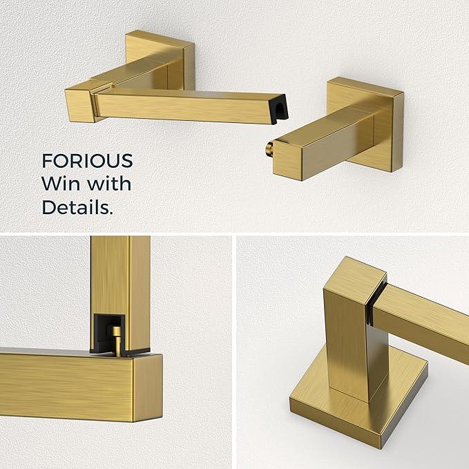 FORIOUS Toilet Paper Holder Set Wall Mount, SUS 304 Stainless Steel Pivoting Toilet Paper Holder and Towel Ring, Hand Towel Holder Set for Bathroom, Square Bathroom Hardware Set, Brushed Gold - ModernBath