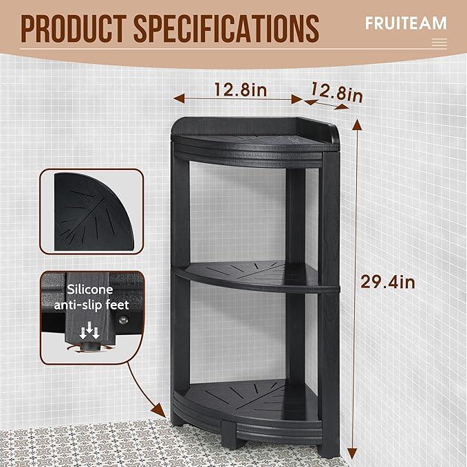 FRUITEAM Corner Shower Shelves for Bathroom, HDPE Waterproof Shower Shelf for Inside Shower, 3-Tier Free-Standing Shower Organizer, Space Saving Corner Storage for Toiletries, Bath Accessories - ModernBath