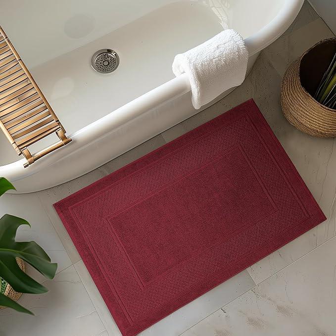 Avalon Towels Red Bath Mat - 100% Cotton Set of 2 Absorbent Bathmat - Bathroom Mats Quick Dry Bath Mats for Bathrooms (22x34 Inches) - ModernBath