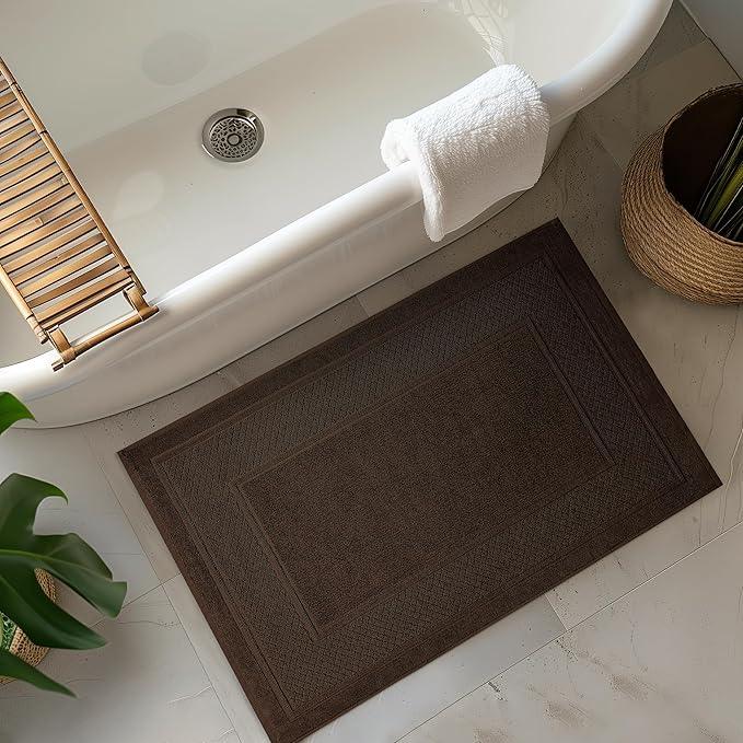 Avalon Towels Brown Bath Mat - 100% Cotton Set of 2 Absorbent Bathmat - Bathroom Mats Quick Dry Bath Mats for Bathrooms (22x34 Inches) - ModernBath
