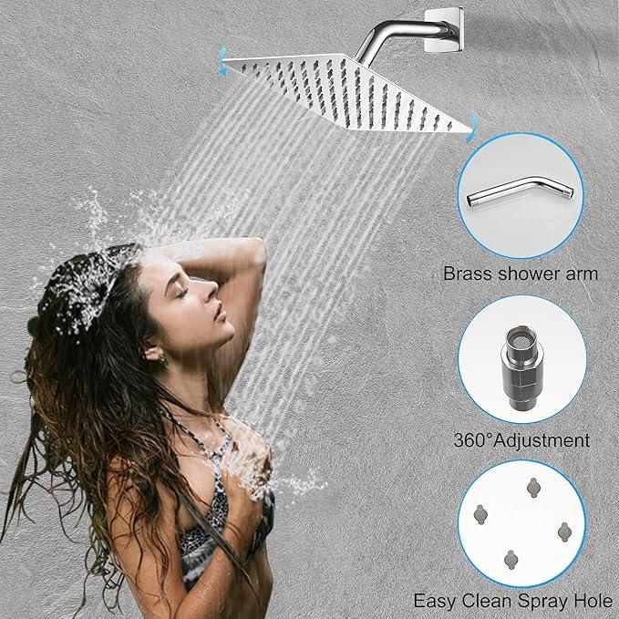 YCAIKOI Chrome Shower System, 8 Inch High Pressure Rain Shower with Handheld, Wall Mount Shower Faucet Set for Bathroom, Rough-in Valve Body and Trim Included - ModernBath