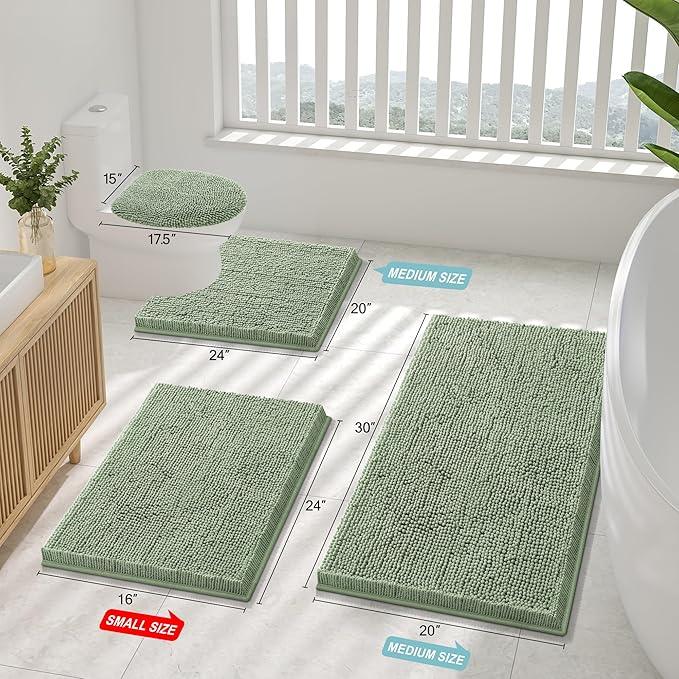 Smiry Luxury Chenille Bathroom Rugs 48x32, Extra Soft and Absorbent Shaggy Bath Mat, Machine Washable, Non-Slip Plush Carpet Runner for Tub, Shower, and Floor, Home Decor Accessories, Sage Green - ModernBath