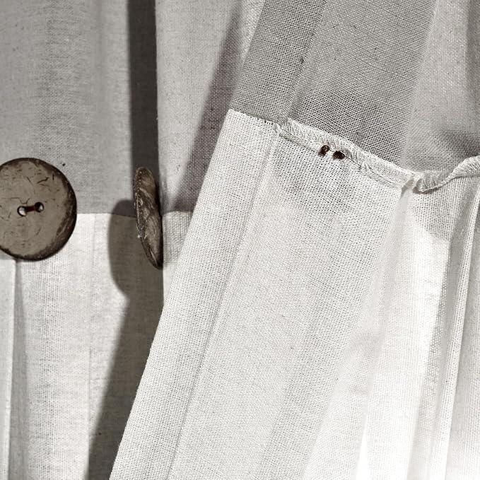 Lush Decor Linen Button Shower Curtain, 72" W x 84" L, Gray & Off White - Extra Long Shower Curtains - Gray Shower Curtain Fabric - Farmhouse Bathroom Decor - ModernBath