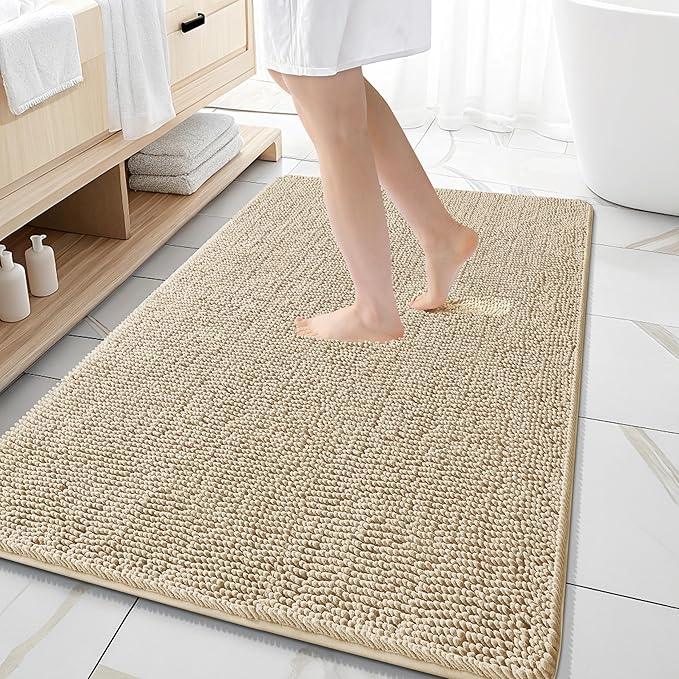 OLANLY Bathroom Rugs 59x35, Extra Soft Absorbent Chenille Bath Rugs, Rubber Backing Quick Dry, Machine Washable Bath Mats for Bathroom Floor, Tub and Shower, Home Decor Accessories, Beige - ModernBath