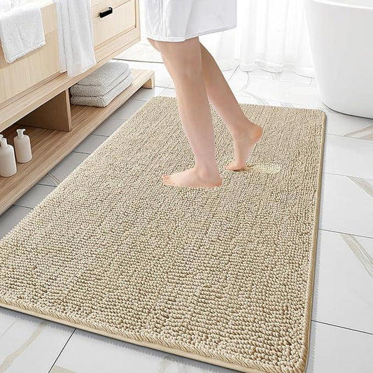 OLANLY Bathroom Rugs 59x35, Extra Soft Absorbent Chenille Bath Rugs, Rubber Backing Quick Dry, Machine Washable Bath Mats for Bathroom Floor, Tub and Shower, Home Decor Accessories, Beige - ModernBath