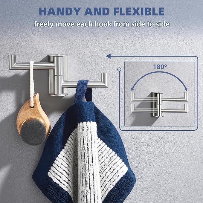 Angle Simple Swivel Towel Hook, SUS 304 Stainless Steel Hand Towel Hook for Bathroom, Foldable Robe Coat Hanger, Brushed Nickel - ModernBath