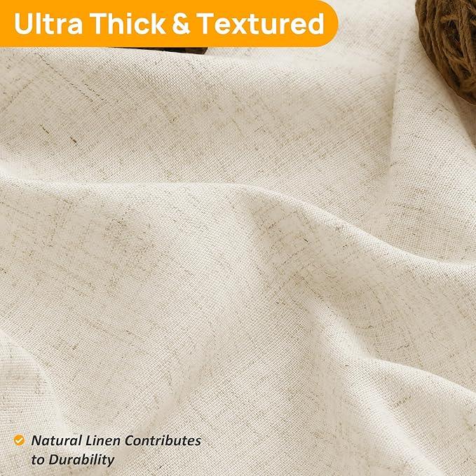 No Hooks Linen Shower Curtain with Snap in Liner Set Rustic Farmhouse Shower Curtains for Bathroom Cream Burlap Cloth Double Bath Curtains with See Through Top Window 72x75 - ModernBath
