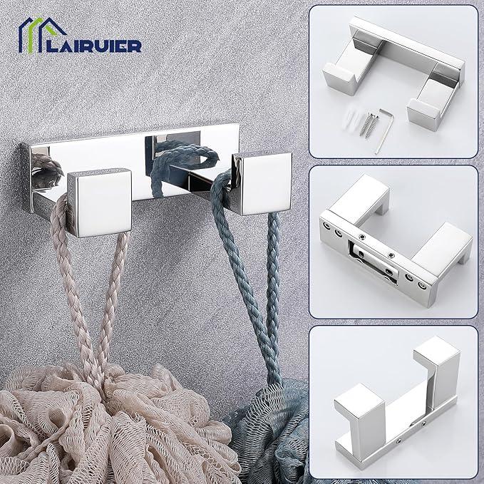 Lairuier Bath Towel Bar Set, Polished Chrome 4-Piece Bathroom Hardware Set Including Towel Bar, Towel Holder, Toilet Paper Holder, Towel Hook. Stainless Steel Bathroom Hardware Accessory - ModernBath
