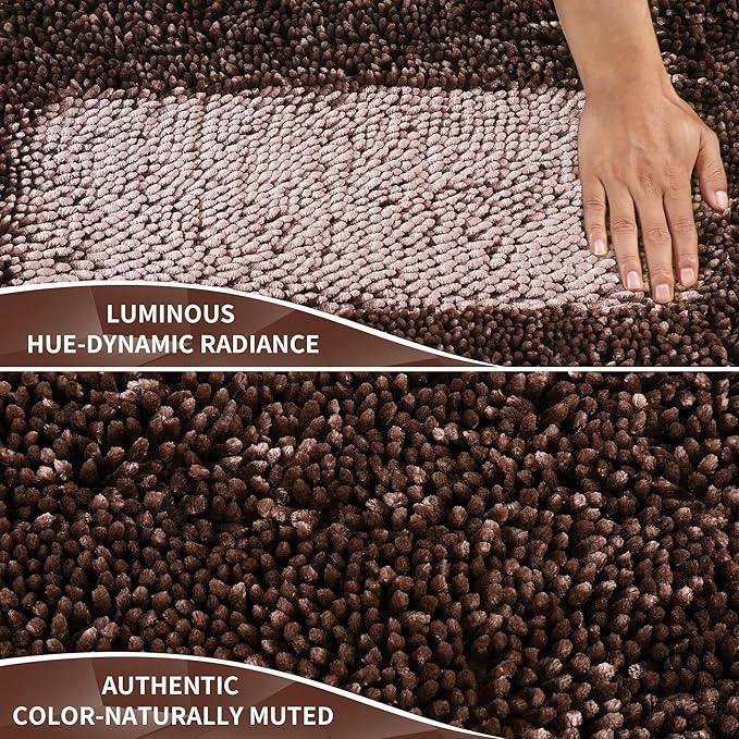 Yimobra Long Bathroom Rug Non Slip 44x24 Inch, Extra Thick Soft Absorbent Chenille Bath Mat, Machine Washable Quick Dry Bath Rugs for Bathroom Floor, Tub and Shower, Home Decor Accessories, Brown - ModernBath