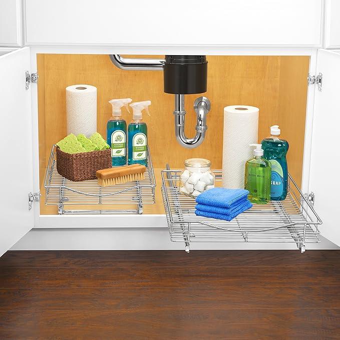 LYNK PROFESSIONAL® Pull Out Cabinet Organizer, 11" x 18" Slide Out Drawers for Kitchen Cabinets - Sliding Pull-Out Pantry Shelves – Home Shelf Organizers - Lifetime Ltd. Warranty, Chrome - ModernBath