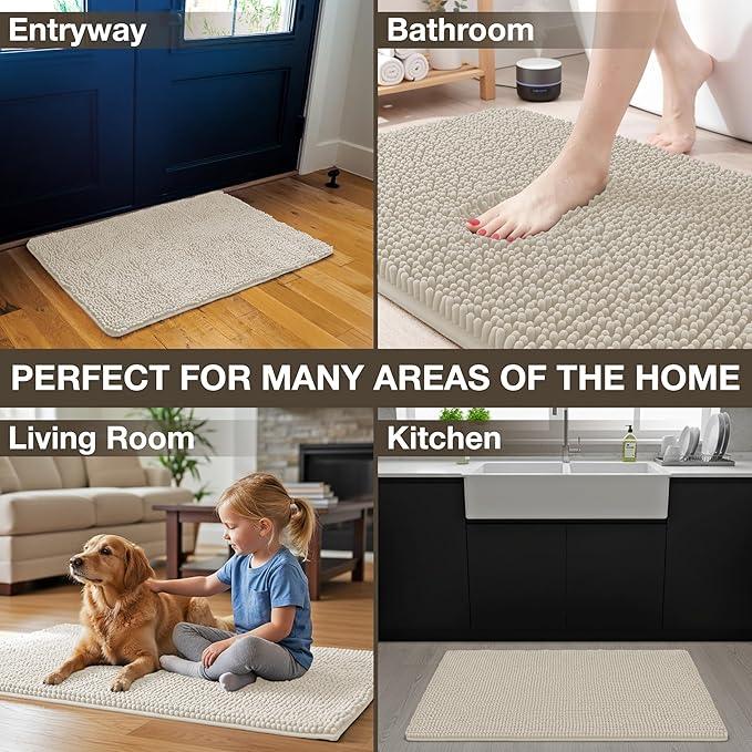 Neater Home Plush Bathroom Rugs 30x20 Thick Chenille Quick Dry Microfiber Absorbent Bath Mat, Soft Bath Rugs, Machine Washable Bathroom Floor Mat for Tub Shower Sink, Home Decor Accessories, Beige - ModernBath