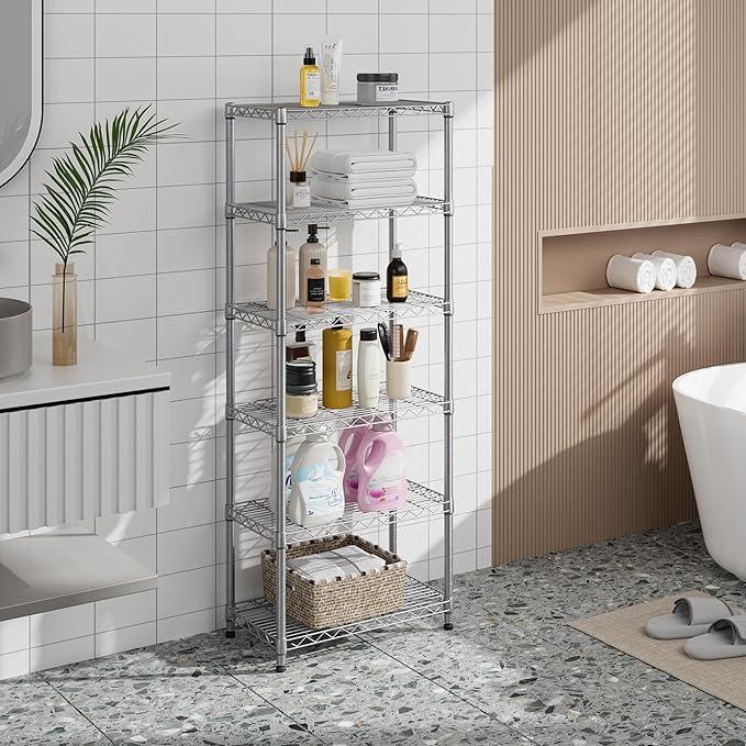 5 tire Shelves Storage Wire Shelving Unit Metal Shelf Adjustable Organizers Storage Shelving with Wheels for Bathroom Laundry Room Kitchen Pantry12”D x 22”W x 69”H Silver - ModernBath
