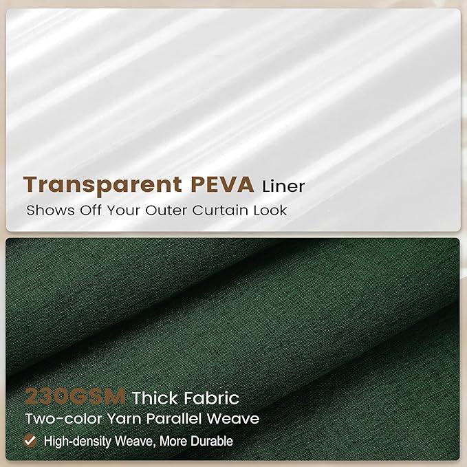 BTTN 3 in 1 Shower Curtain Set, Emerald Green Linen Textured Fabric Shower Curtain and Clear Liner Set with Plastic Hook, Modern Hotel Luxury Weighted Waterproof Shower Curtain for Bathroom, 72x72 - ModernBath