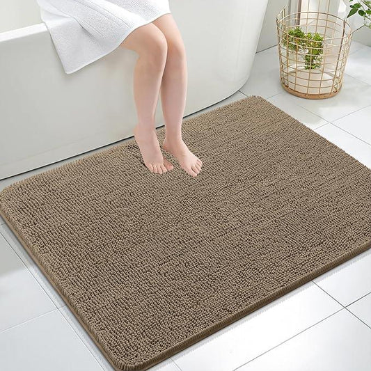 OLANLY Bathroom Rugs 40x32, Extra Soft Absorbent Chenille Bath Rugs, Rubber Backing Quick Dry, Machine Washable Bath Mats for Bathroom Floor, Tub and Shower, Home Decor Accessories, Tan - ModernBath