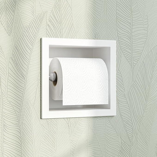 Toilet Paper Holder, SUS 304 Stainless Steel Recessed Toilet Paper Holder Built-in, in Wall Toilet Paper Wall Holder for Bathroom, Matte White - ModernBath