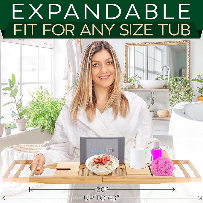 SereneLife Premium Bathtub Tray Caddy, Expandable Bath Tray, Unique House Warming Gifts, Gift for Mom, Women, New Home, Wedding, Anniversary, Bridal Shower, Universal Fit for All Tub - Classic - ModernBath