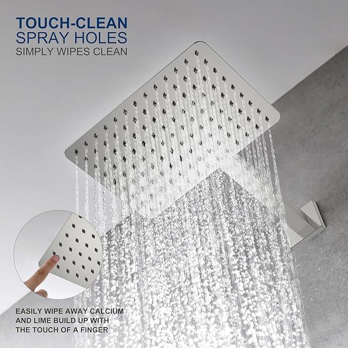 KENES Brushed Nickel 10-Inch Shower Head and Handle Set, Square Shower Faucet Set Bathroom Rainfall Shower System Wall Mount, KE-6024B (Shower Valve Included) - ModernBath