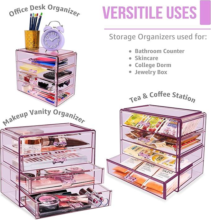 Sorbus Makeup Organizer - 4 Drawer Acrylic Make Up Organizers and Storage for Cosmetics, Jewelry, Beauty Supplies, Clear Makeup Organizer for Vanity, Girl's Room, College Dorm, Counter, Bathroom Sink - ModernBath