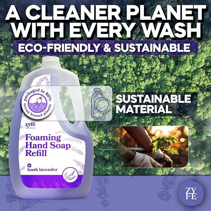 ZYFE Lavender Hand Soap Refills Foam, 64oz Liquid Hand Soap Foam Refill in Recycled Bottle, Natural Handwash Refill with Essential Oils, Biodegradable & Moisturizing - ModernBath