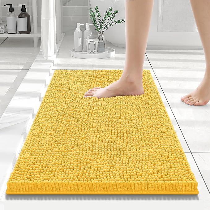 Smiry Luxury Chenille Bathroom Rugs 24x16, Extra Soft and Absorbent Shaggy Bath Mat, Machine Washable, Non-Slip Plush Carpet Runner for Tub, Shower, and Floor, Home Decor Accessories, Yellow - ModernBath