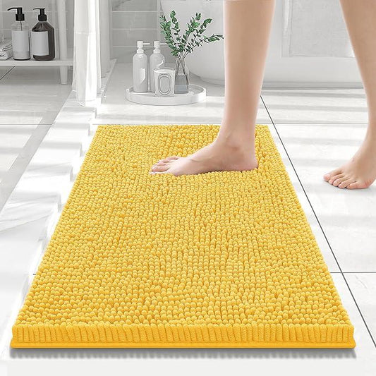 Smiry Luxury Chenille Bathroom Rugs 24x16, Extra Soft and Absorbent Shaggy Bath Mat, Machine Washable, Non-Slip Plush Carpet Runner for Tub, Shower, and Floor, Home Decor Accessories, Yellow - ModernBath