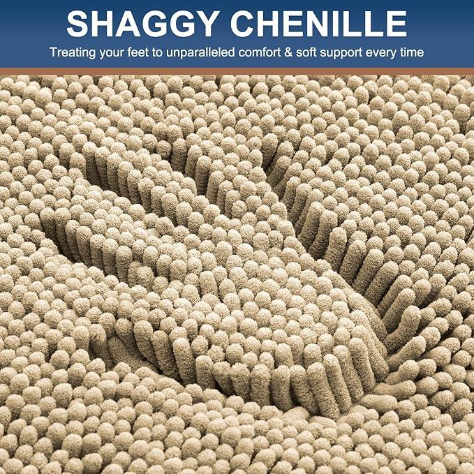 Smiry Luxury Chenille Bathroom Rugs 47x17, Extra Soft and Absorbent Shaggy Bath Mat, Machine Washable, Non-Slip Plush Carpet Runner for Tub, Shower, and Floor, Home Decor Accessories, Beige - ModernBath
