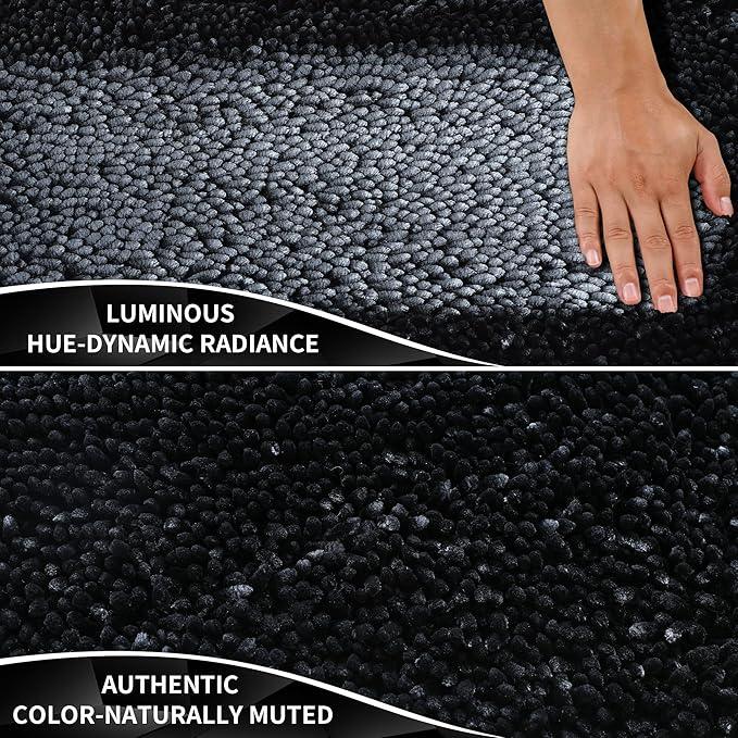 Yimobra Bathroom Rug Set 2 Piece, Luxury Shaggy Bath Mat Set with Non Slip Backing, Ultra Soft & Absorbent Mats for Bathroom Floor, Machine Washable, 44"x24"+24"x17", Black - ModernBath