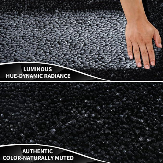 Yimobra Bathroom Rugs Sets 2 Piece, Soft Absorbent Bath Mat and U-Shaped Toilet Rug with Non Slip Backing, Luxury Shaggy Bath Mats for Bathroom, Machine Washable, 24"x17"+24"x20", Black - ModernBath