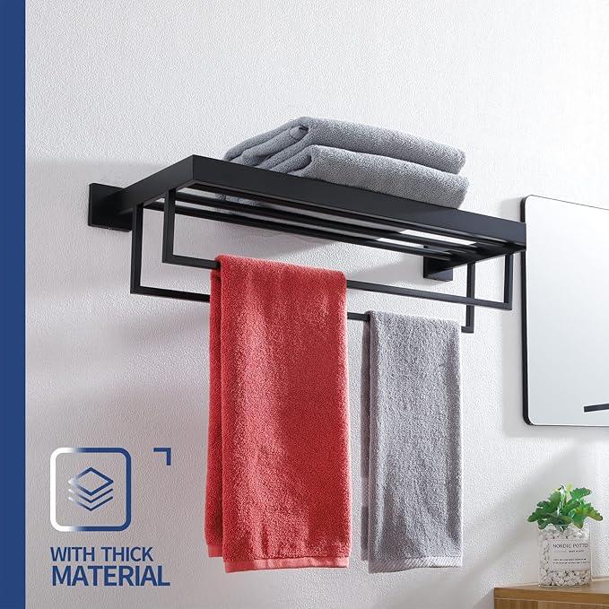 KOKOSIRI Matte Black Towel Rack 24'' Bathroom Towel Shelf with Double Towel Bars SUS304 Stainless Steel Wall Mounted, B6003BK - ModernBath
