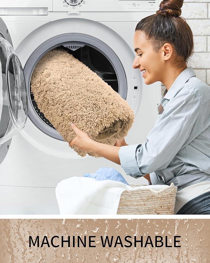 Ruggnovea Bathroom Rugs Non Slip Washable 32x20, Ultra Soft Thick Shaggy Absorbent Bath Mats, High Density Foam Latex Non Slip Backing Bath Rugs, Microfiber Bath Mats for Bathroom Floor&Sink,Beige - ModernBath