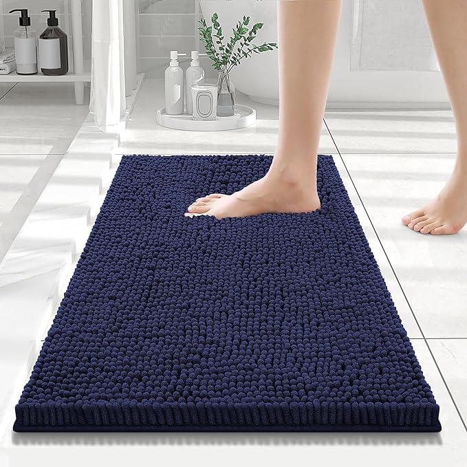 Smiry Luxury Chenille Bathroom Rugs 24x16, Extra Soft and Absorbent Shaggy Bath Mat, Machine Washable, Non-Slip Plush Carpet Runner for Tub, Shower, and Floor, Home Decor Accessories, Navy Blue - ModernBath