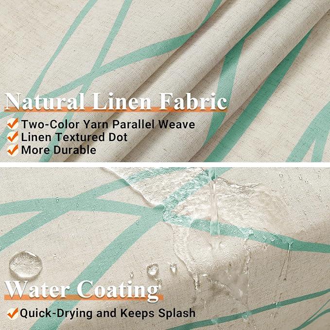 Mint Green Modern Farmhouse Linen Shower Curtain, Country Cottage Bathroom Decor Striped Minimal Boho Textured Linen Shower Curtain Set with Hooks, 72x72 - ModernBath