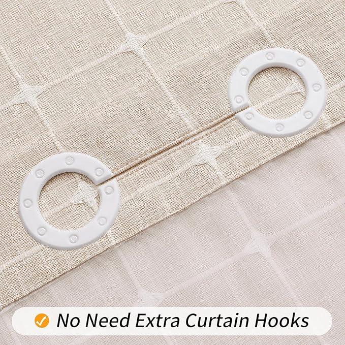 MitoVilla No Hooks Required Farmhouse Shower Curtain with Snap-in Liner - with Window & Magnets, Boho Cotton Linen Fabric Shower Curtains with Tassels for Rustic Bathroom Decor, Beige/Cream, 72 x 74 - ModernBath