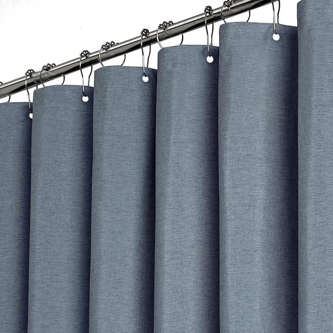 BTTN 78 Inch Long Shower Curtain - Linen Textured Thick Weighted Fabric Shower Curtain Set with 12 Plastic Hooks, Neutral Waterproof Polyester Bath Curtains for Bathroom and Bathtubs, 72x78, Blue Gray - ModernBath