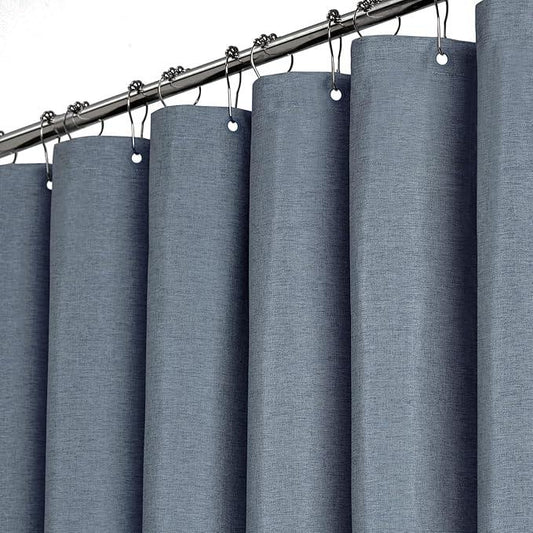 BTTN 78 Inch Long Shower Curtain - Linen Textured Thick Weighted Fabric Shower Curtain Set with 12 Plastic Hooks, Neutral Waterproof Polyester Bath Curtains for Bathroom and Bathtubs, 72x78, Blue Gray - ModernBath