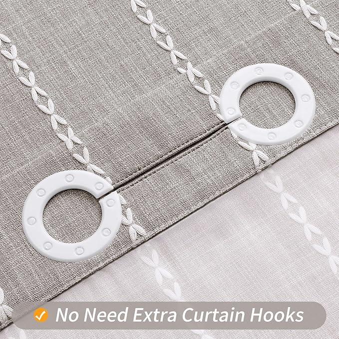 MitoVilla No Hooks Needed Farmhouse Shower Curtain with Snap-in Liner - with Window & Magnets, Boho Cotton Linen Fabric Shower Curtains with Tassels for Rustic Bathroom Decor, Grey Taupe, 72 x 74 - ModernBath