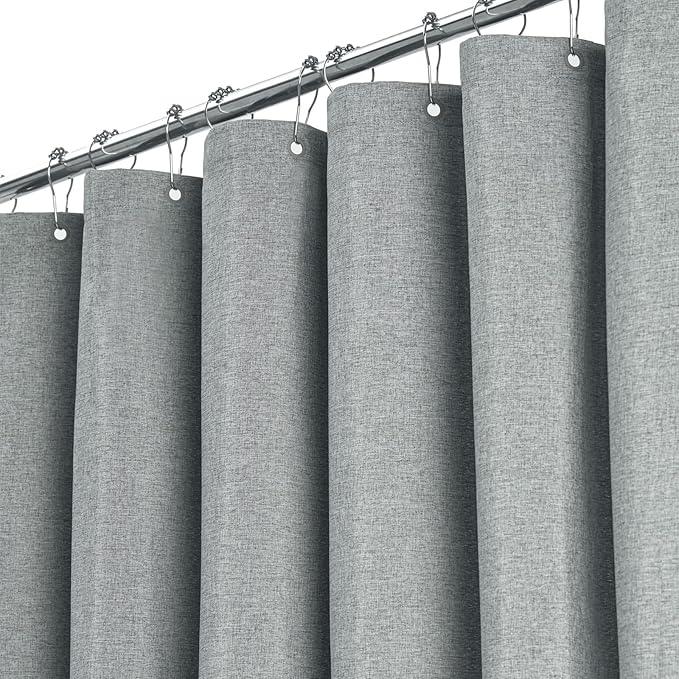 BTTN Extra Long Fabric Shower Curtain - 72x90 Inch Linen Textured Heavy Duty Cloth Shower Curtain Set with 12 Plastic Hooks, Large Modern Hotel Luxury Polyester Shower Curtains for Bathroom, Gray/Grey - ModernBath
