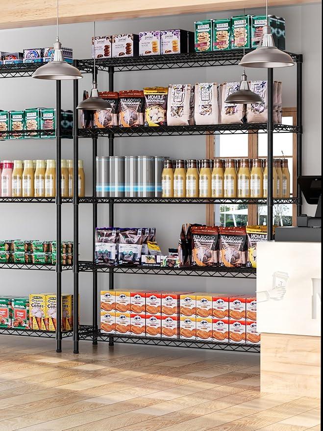 5 Tier Adjustable Storage Shelves Heavy Duty Metal Utility Shelf 1750LBS Capacity Wire Shelving Unit Organizer Rack for Home Kitchen Garage Pantry Room 18" D x 46" W x 77" H Black - ModernBath