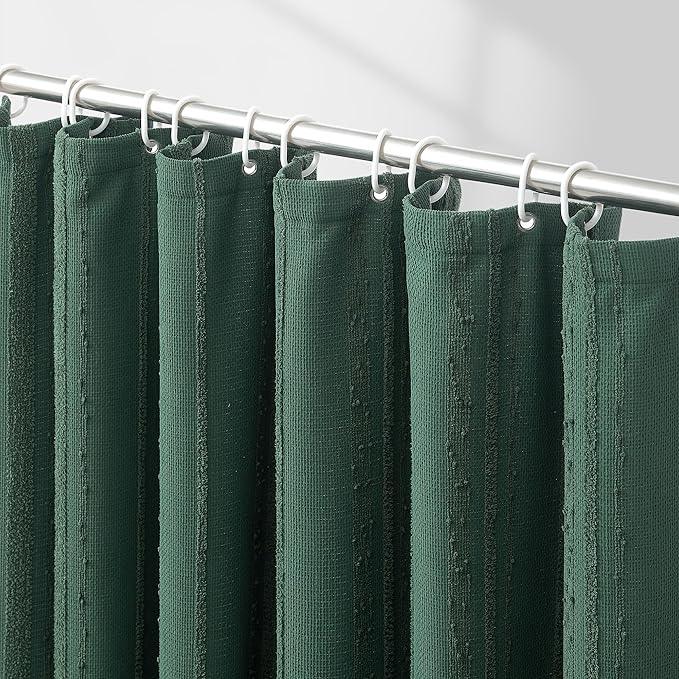 Lameirose Dark Green Shower Curtain Boho, Cotton Blend Waffle Shower Curtain Textured, Fabric Shower Curtains for Bathroom, Hotel, 72 x 72 - ModernBath