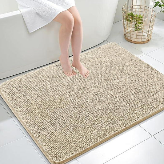 OLANLY Bathroom Rugs 40x32, Extra Soft Absorbent Chenille Bath Rugs, Rubber Backing Quick Dry, Machine Washable Bath Mats for Bathroom Floor, Tub and Shower, Home Decor Accessories, Beige - ModernBath
