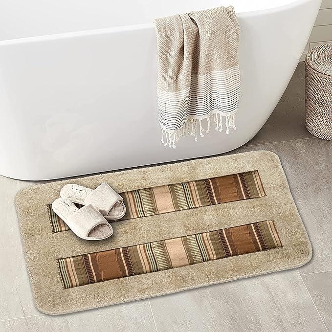 Zahari Home Contempo Modern Bathroom Rug Classic Luxury Bath Rug Contemporary Decor Beautiful Shower Mat Unique Design Stylish Washable Bathroom Rug Striped Bath Rug Bath Shower Tub Décor - ModernBath