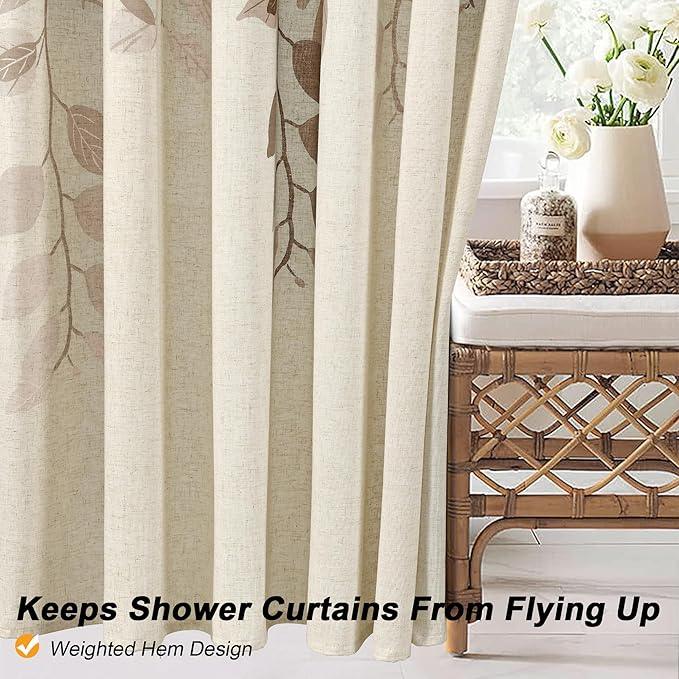 BOODII Tan Linen Shower Curtain for Bathroom Khaki Eucalyptus Leaves Shower Curtain Set with Hooks Watercolor Floral Plant Leaf for Bath Natural Waterproof Fabric Bathroom Decor, 72x72 - ModernBath