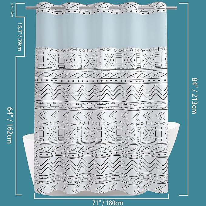 Conbo Mio Extra Long No Hook Boho Shower Curtain with Snap in Liner Set, Hotel Luxury White Shower Curtains for Bathroom with See Through Top Window, Waterproof, Washable 71W x 84H - ModernBath