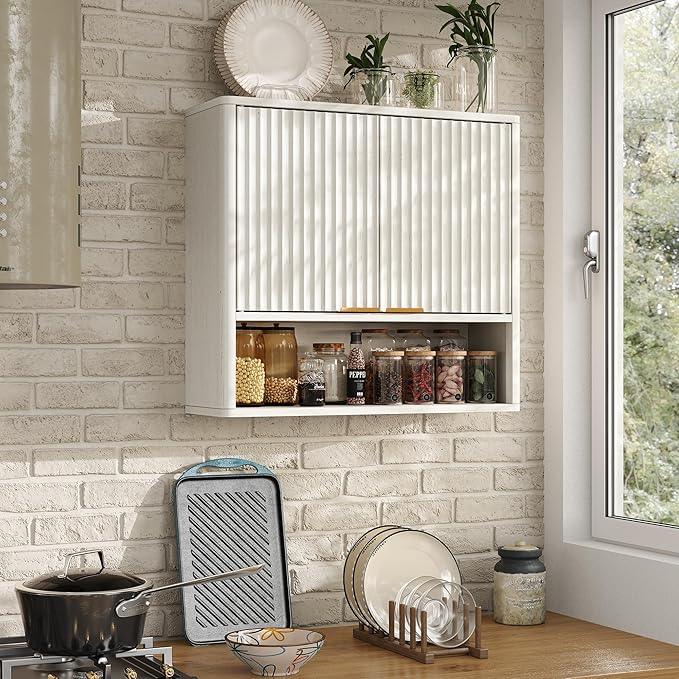 Furnideco Bathroom Medicine Cabinet with Fluted Doors, 3-Tier Modern Wall Cabinet Over Toilet, Small Hanging Storage Cabinet for Bathroom, Antique White - ModernBath