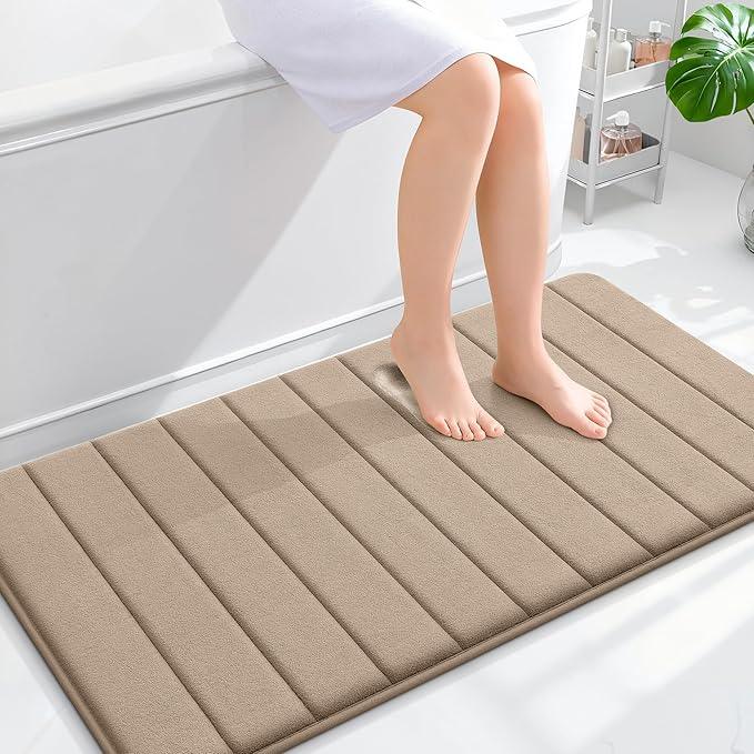 OLANLY Memory Foam Bath Mat 44x24, Super Soft Absorbent Bathroom Rugs, Quick Dry, Machine Washable Shower Floor Rugs, Bathmat Carpet, Bathroom Home Decor Accessories, Tan - ModernBath