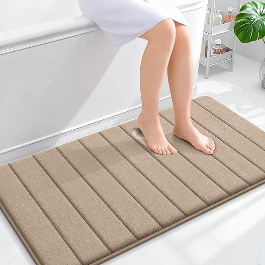 OLANLY Memory Foam Bath Mat 44x24, Super Soft Absorbent Bathroom Rugs, Quick Dry, Machine Washable Shower Floor Rugs, Bathmat Carpet, Bathroom Home Decor Accessories, Tan - ModernBath