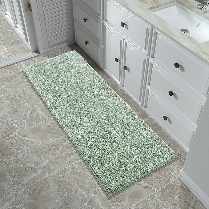 Yimobra Bathroom Runner Rug Non Slip Washable, Soft Absorbent Microfiber Long Bath Mat, Dual-Tone Decor Rug with Rubber Backing for Floor,Tub and Hallway,60x24,Home Essentials,Green and White - ModernBath